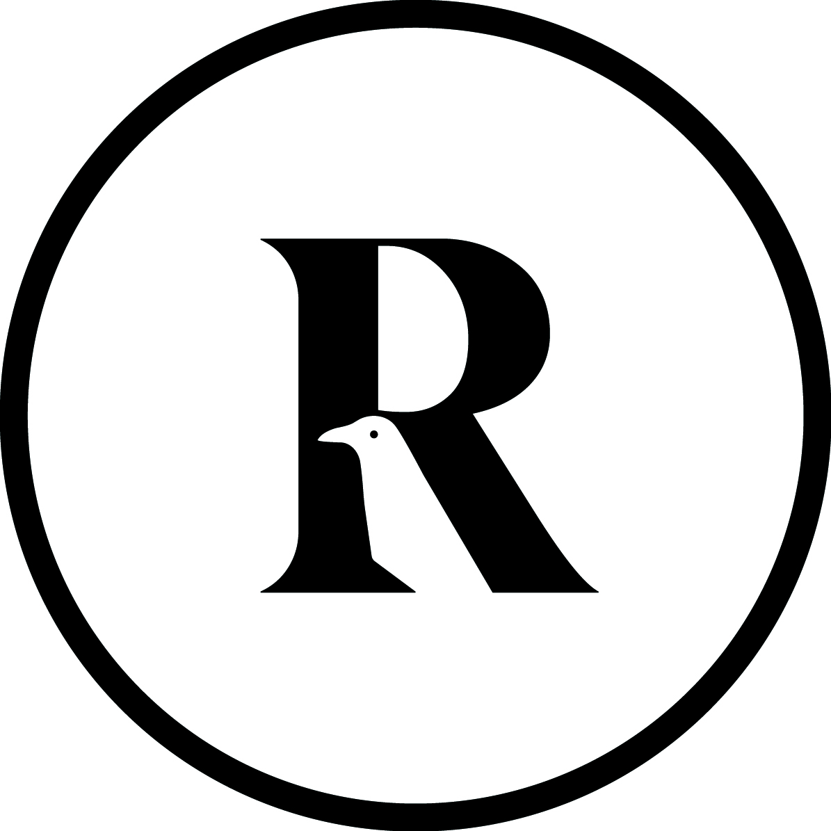 logo shows letter R with a raven in the stem